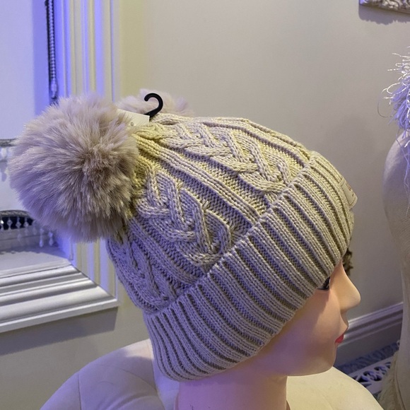 UGG Cream Double Faux Fur Pom Pom Hat & Pom Tech Glove Set - Picture 3 of 3